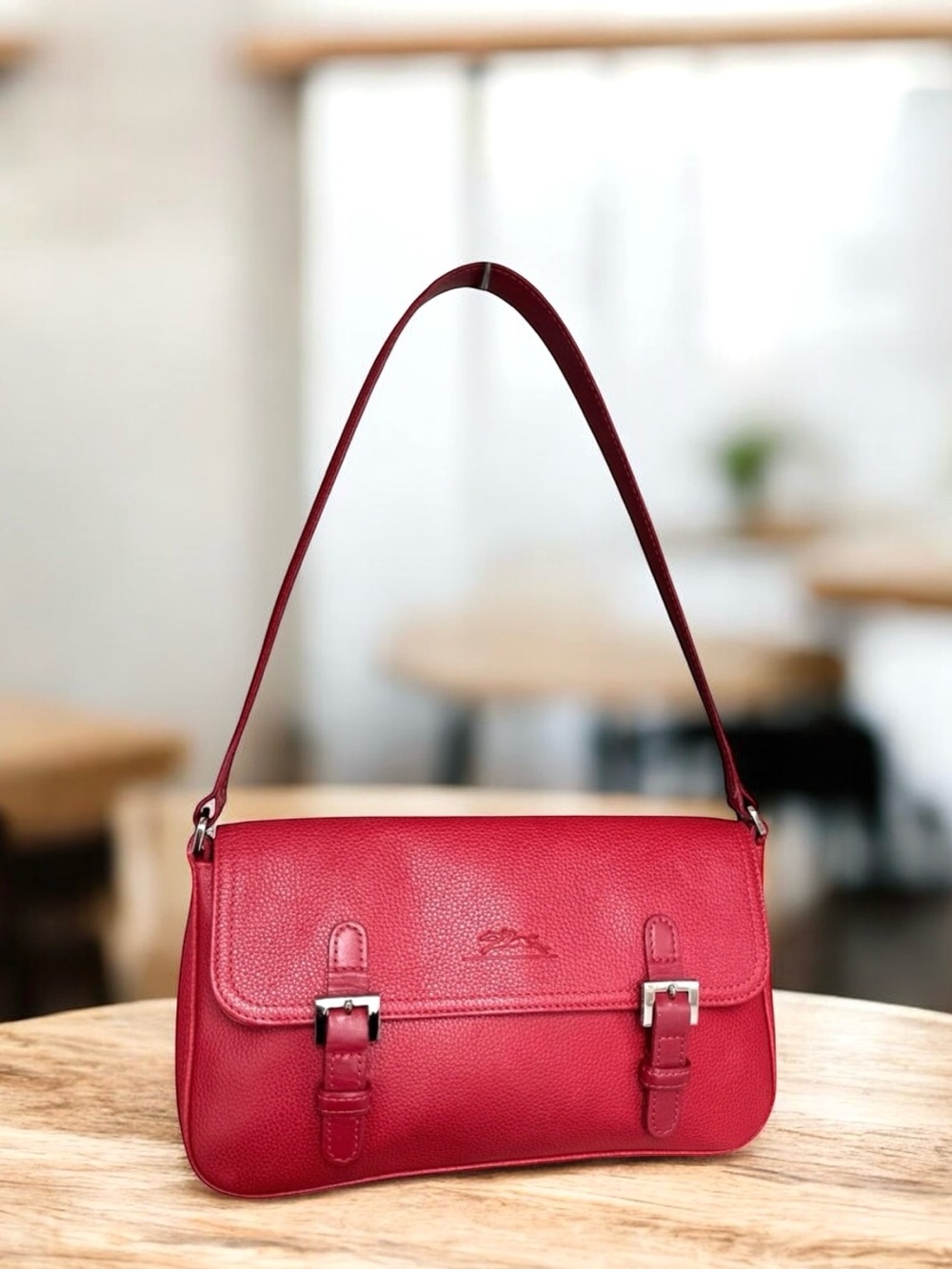 Longchamp Red Leather Flap Shoulder Bag Handbag